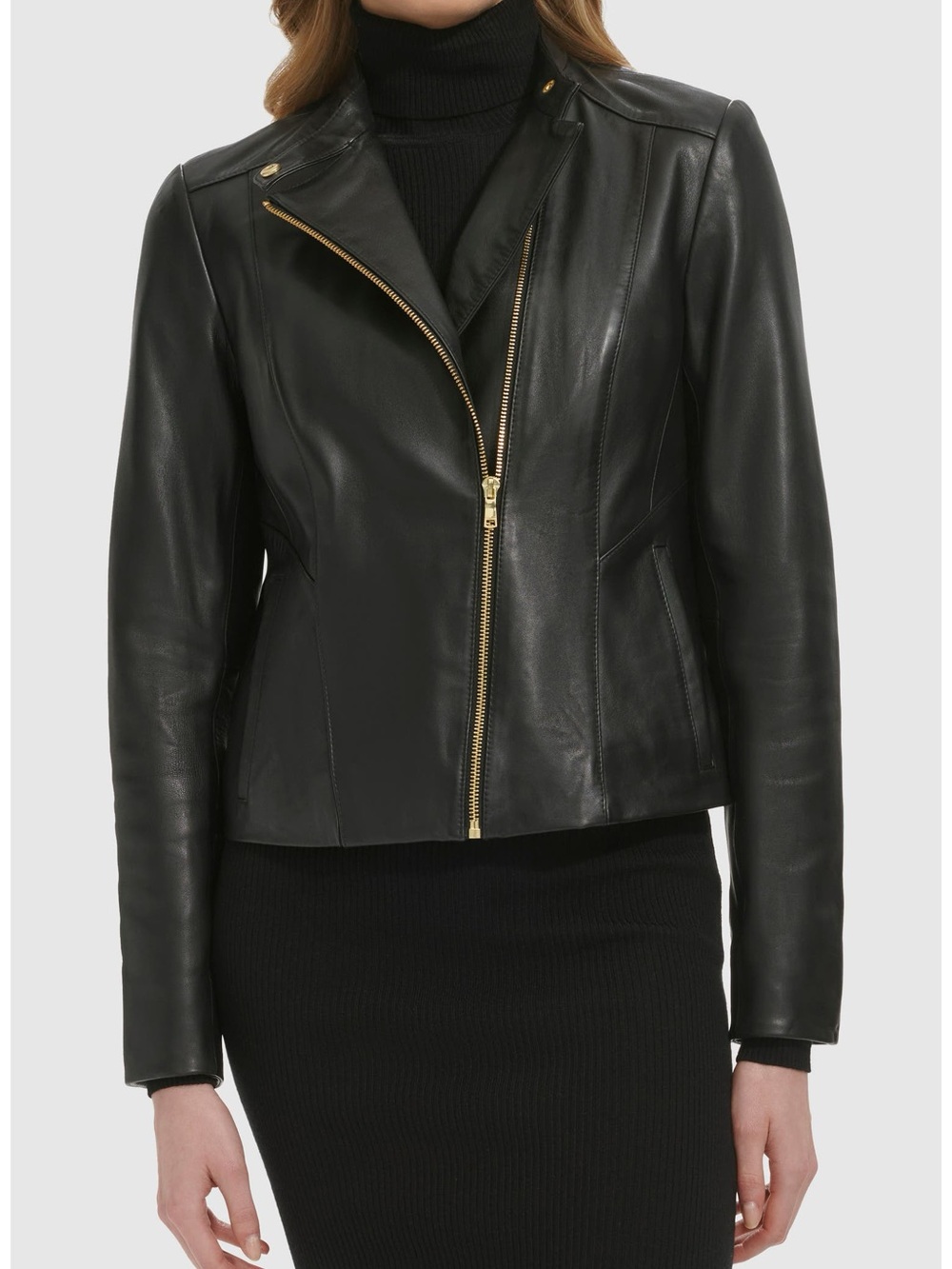 Cole Haan Band Collar Leather Moto Jacket Brand New W/Tags